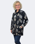 Black Grey Circle Knit Jacket Drawstring Vintage Buttons, handmade in Seattle by Angela Ehrig