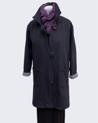 Charcoal Hand-Dyed Cotton Fleece Long Jacket Button Loop | Engayla