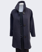 Charcoal Hand-Dyed Cotton Fleece Long Jacket Button Loop | Engayla