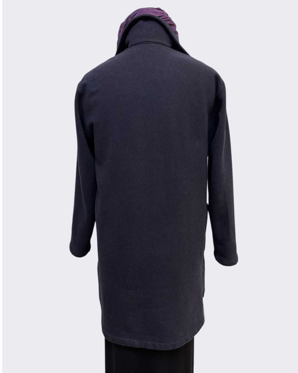 Charcoal Hand-Dyed Cotton Fleece Long Jacket Button Loop | Engayla