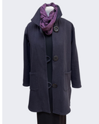 Charcoal Hand-Dyed Cotton Fleece Long Jacket Button Loop | Engayla