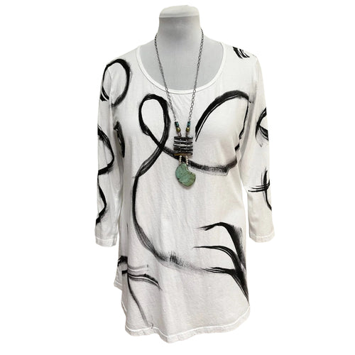 Black Art Tunic: Hand-Painted Cotton Tee, handmade in Seattle by Angela Ehrig