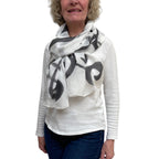 Off White Black Hand Painted Silk Scarf Abstract | Engayla