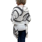 Off White Black Hand Painted Silk Scarf Abstract | Engayla