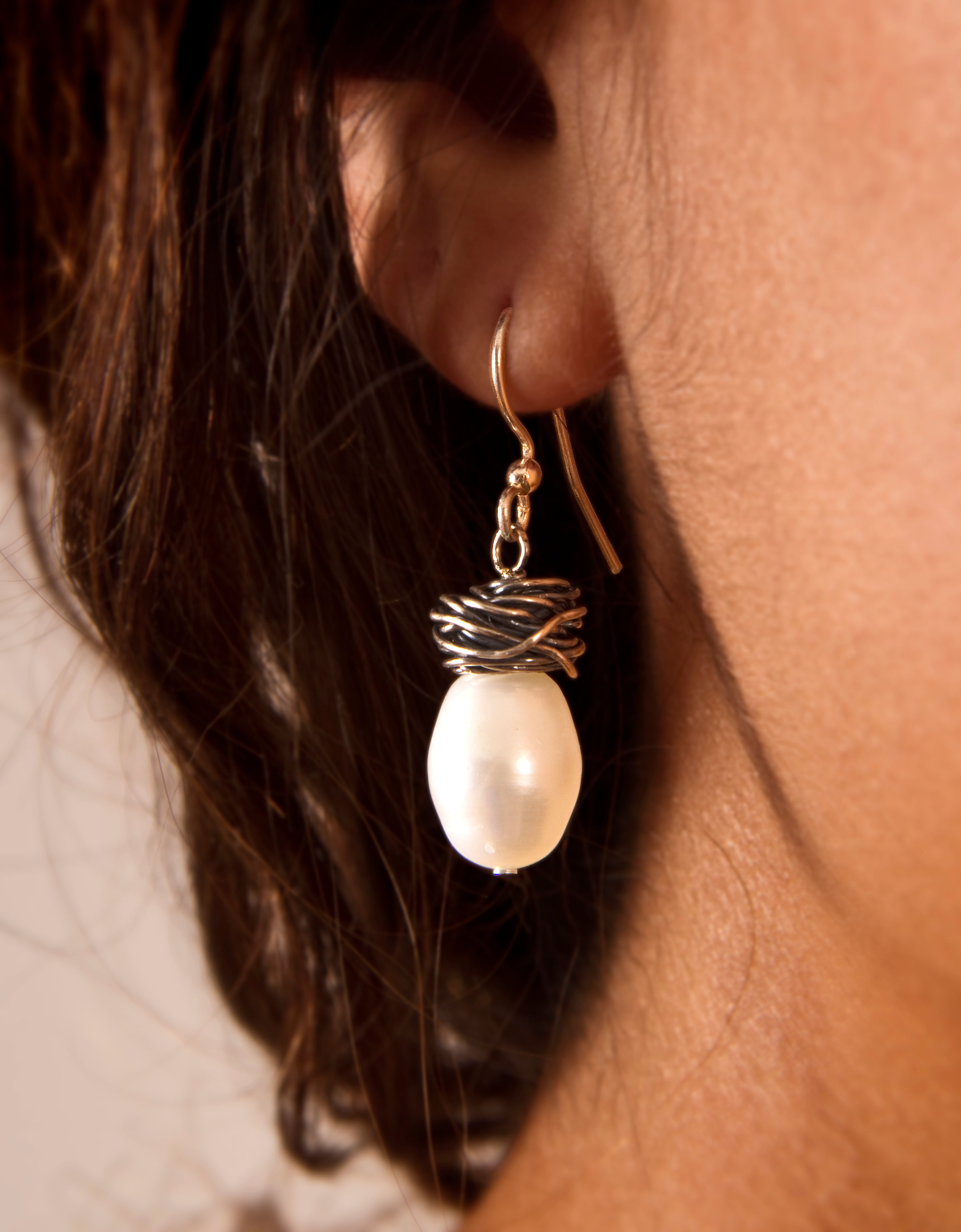 White Freshwater Pearl Drop Earrings Silver Wrapped | Engayla
