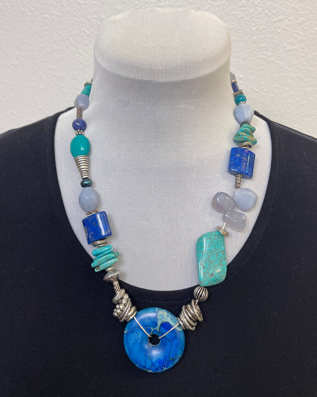 Lapis Turquoise Pearl Sterling Silver Choker Necklace | Engayla
