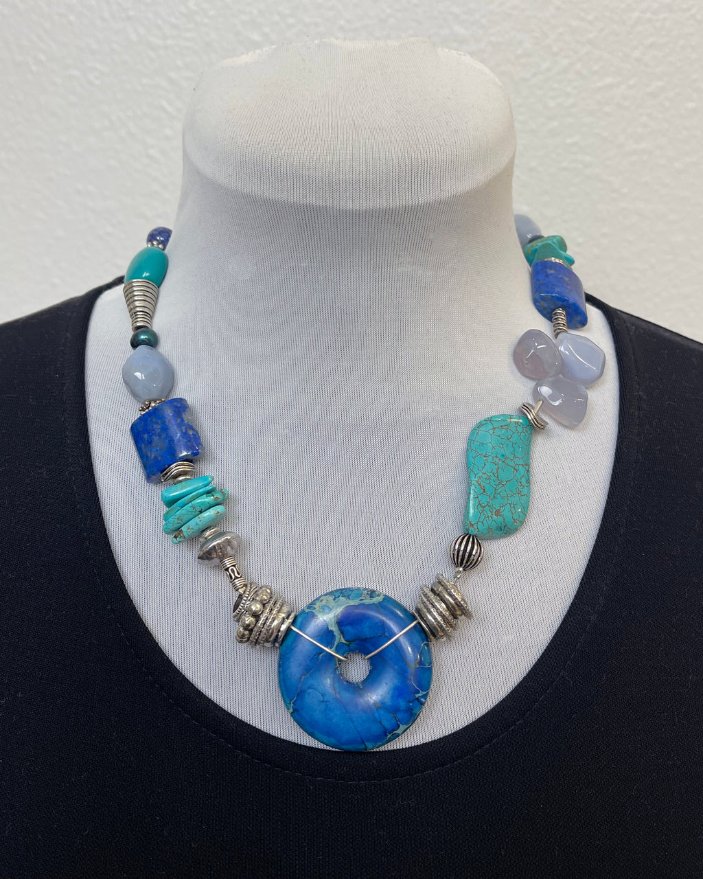 Lapis Turquoise Pearl Sterling Silver Choker Necklace | Engayla