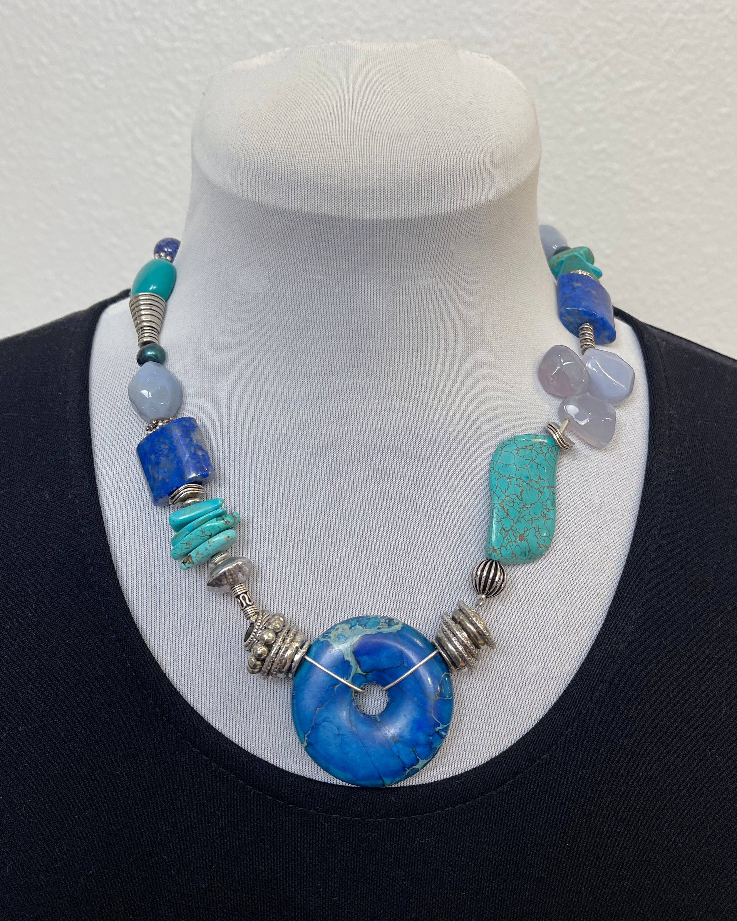 Lapis Turquoise Pearl Sterling Silver Choker Necklace | Engayla