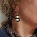 Black Leather Pearl Earrings S-Shape Freshwater | Engayla