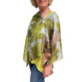 Chestnut Eco Print Silk Shawl Lime Blue Grey Wrap, handmade in Seattle by Angela Ehrig