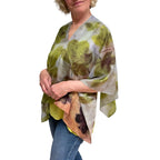 Chestnut Silk Shawl - Eco-Printed Botanical Wrap in Lime Blue Grey
