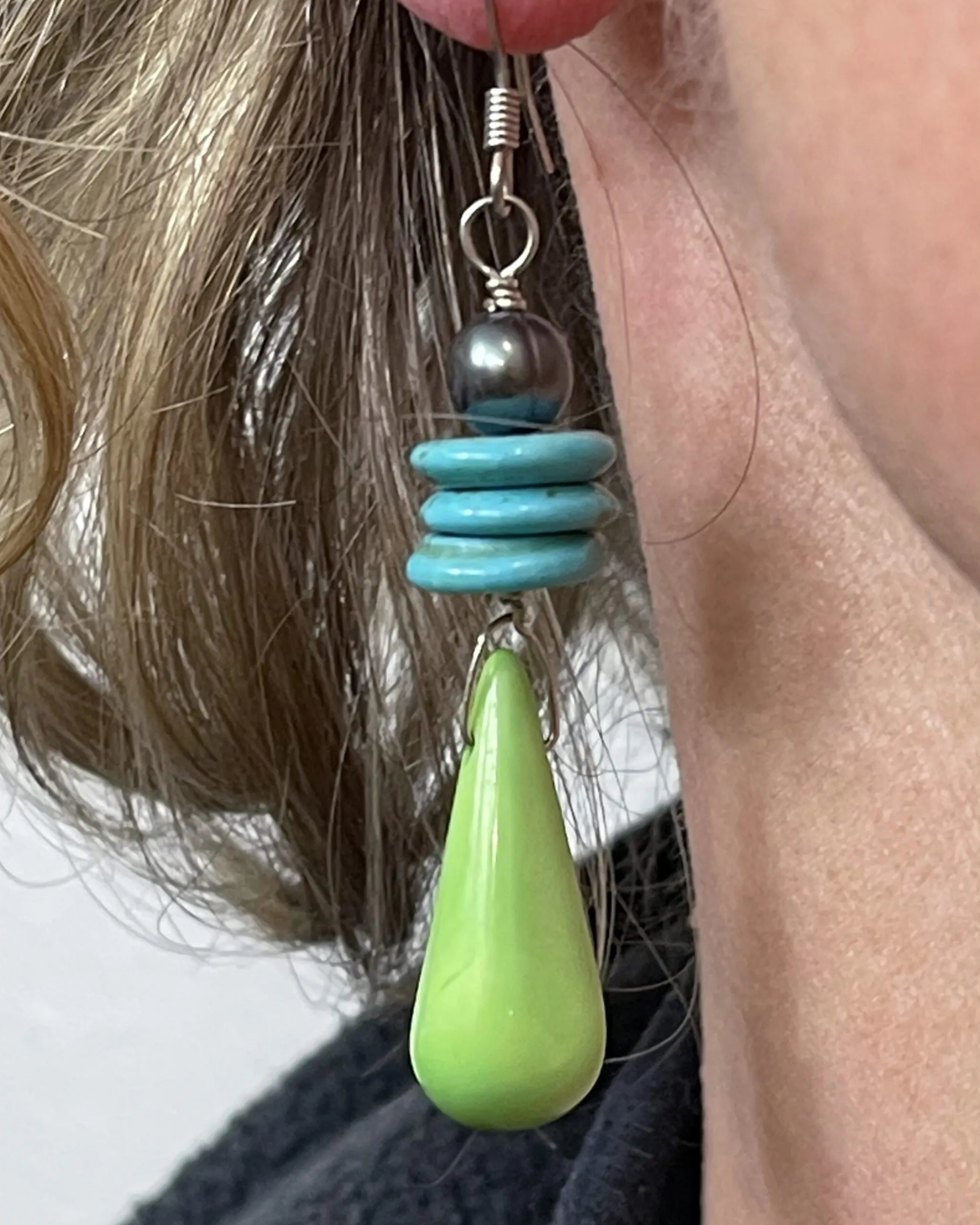 Turquoise Purple Pearl Drop Earrings Gemstone 2in | Engayla