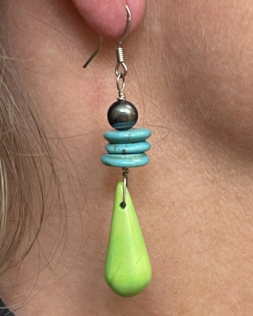 Turquoise Purple Pearl Drop Earrings Gemstone 2in | Engayla