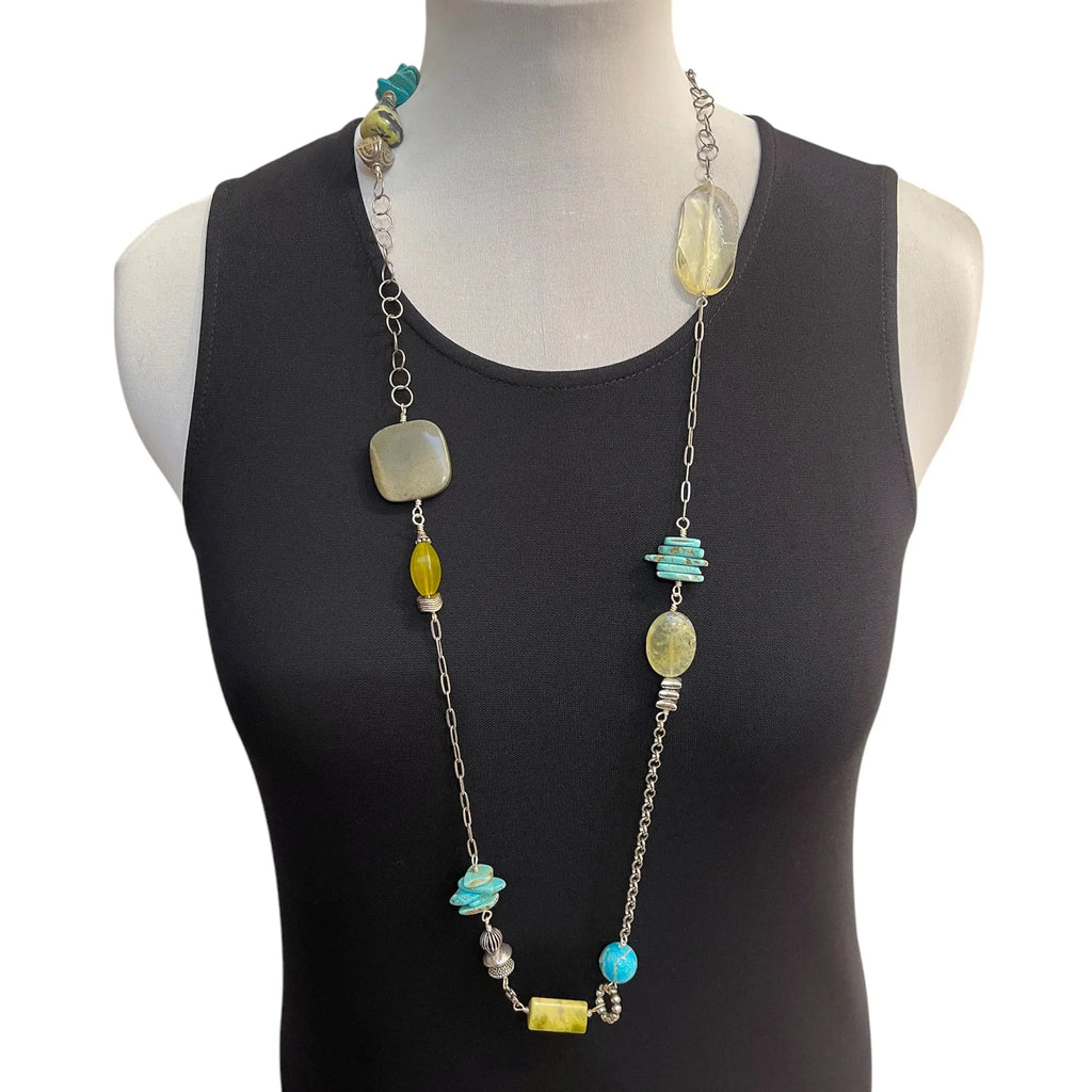 Turquoise Serpentine Agate Sterling Silver Necklace 20in | Engayla