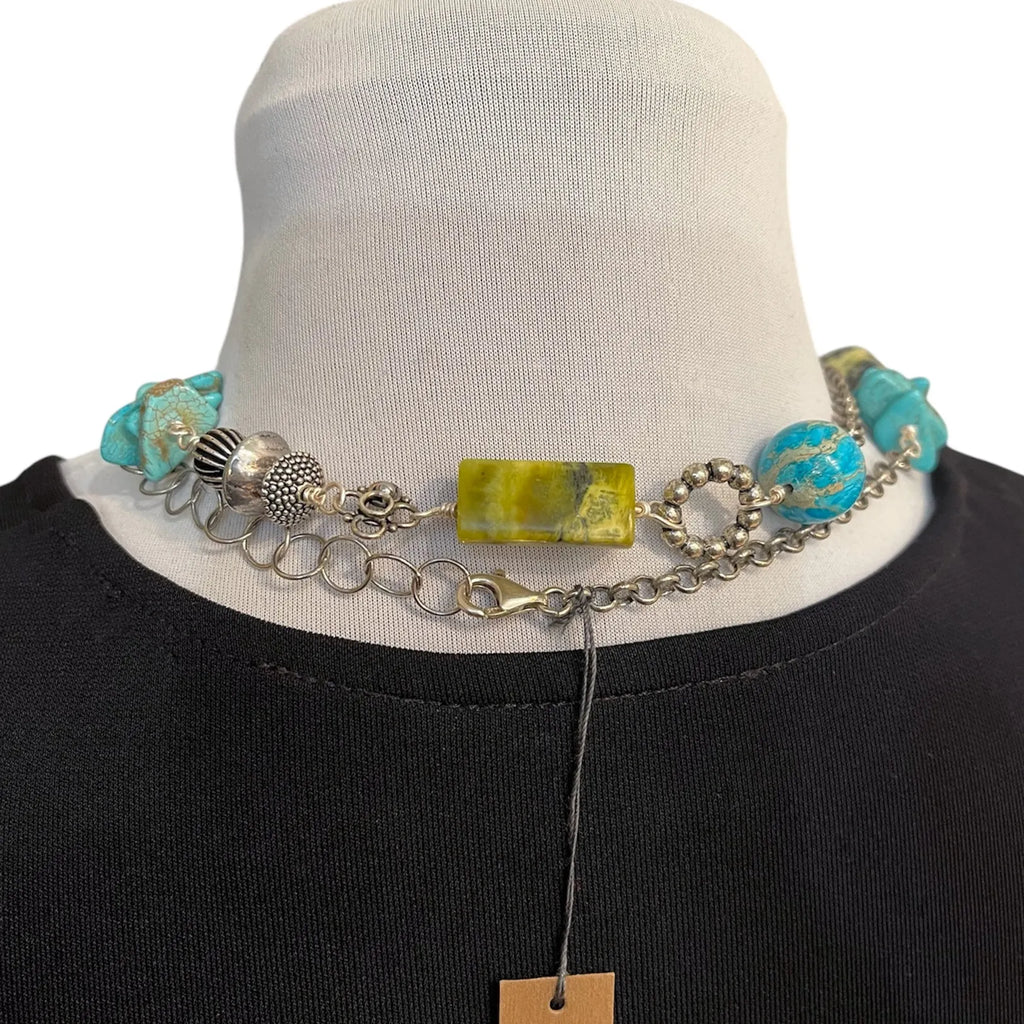 Turquoise Serpentine Agate Sterling Silver Necklace 20in | Engayla
