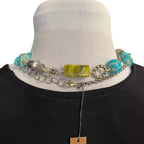 Turquoise Serpentine Agate Sterling Silver Necklace 20in | Engayla