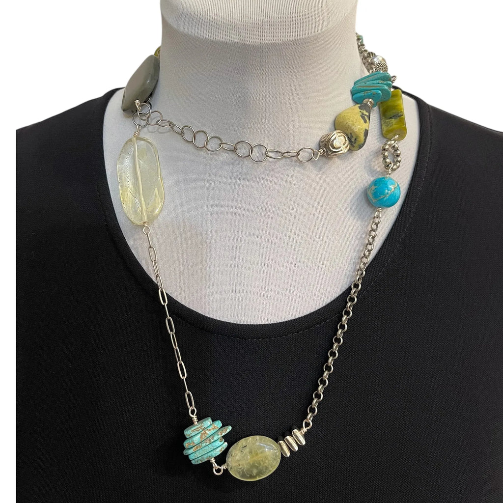 Turquoise Serpentine Agate Sterling Silver Necklace 20in | Engayla