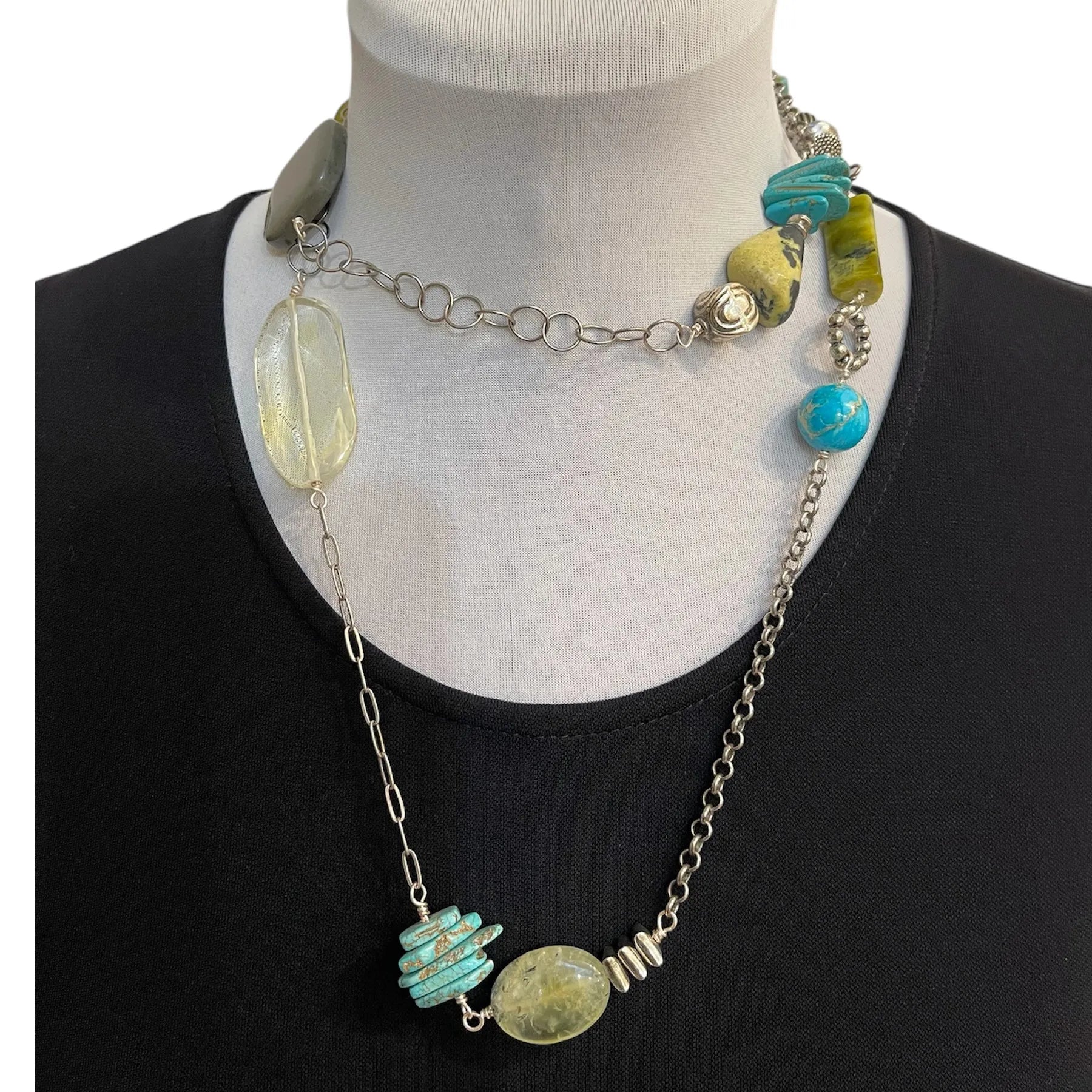 Turquoise Serpentine Agate Sterling Silver Necklace 20in | Engayla