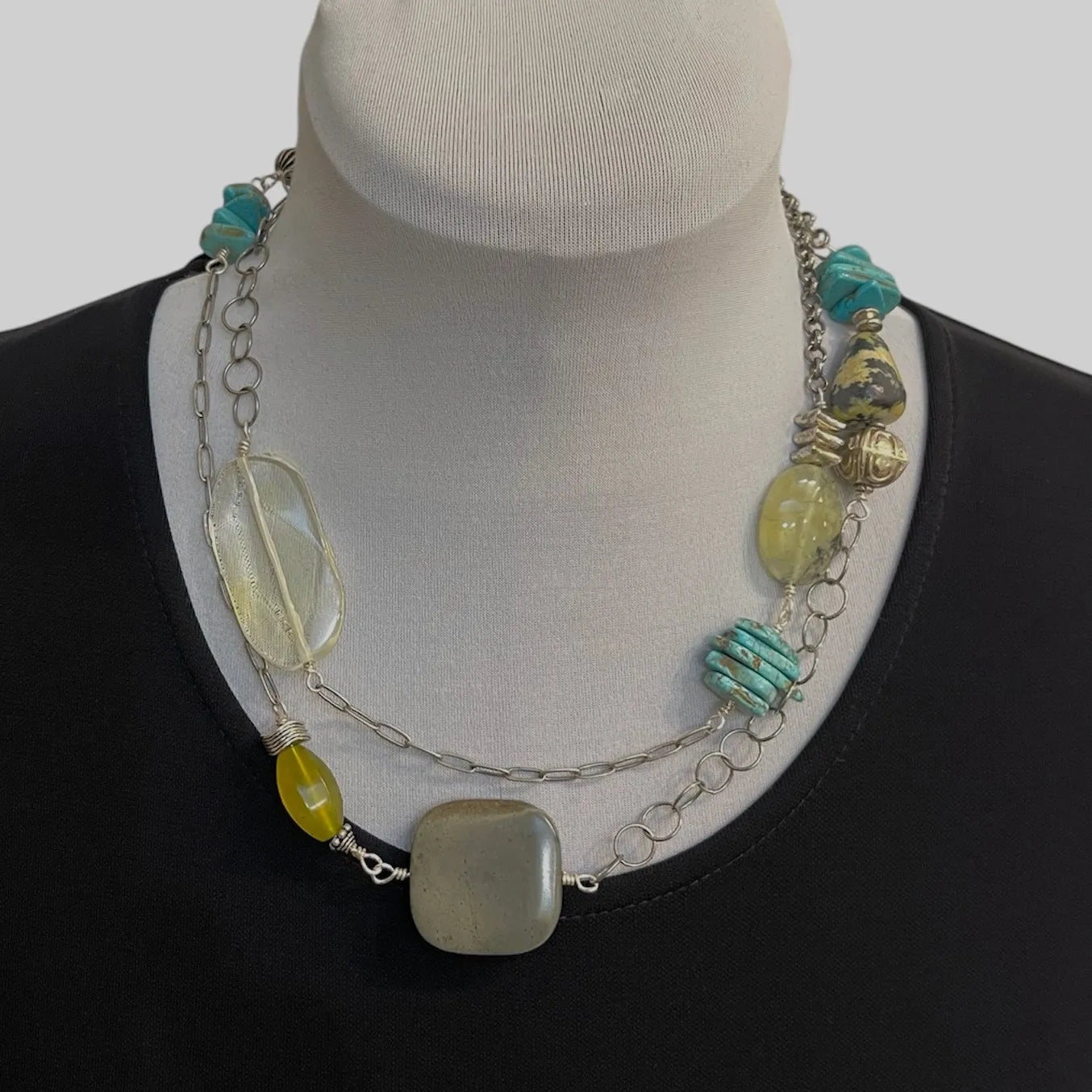 Turquoise Serpentine Agate Sterling Silver Necklace 20in | Engayla