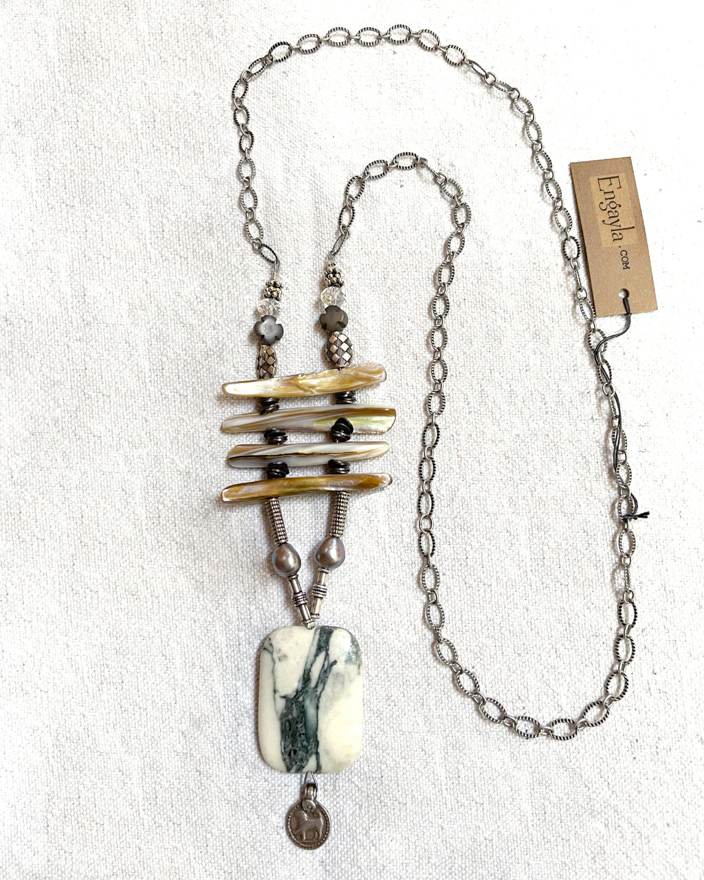 Marble Freshwater Pearl Pendant Necklace Pewter Silver | Engayla