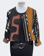 Black White Rust Mud Cloth Bolero Jacket Horn Button | Engayla