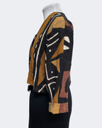 Black White Rust Mud Cloth Bolero Jacket Horn Button | Engayla