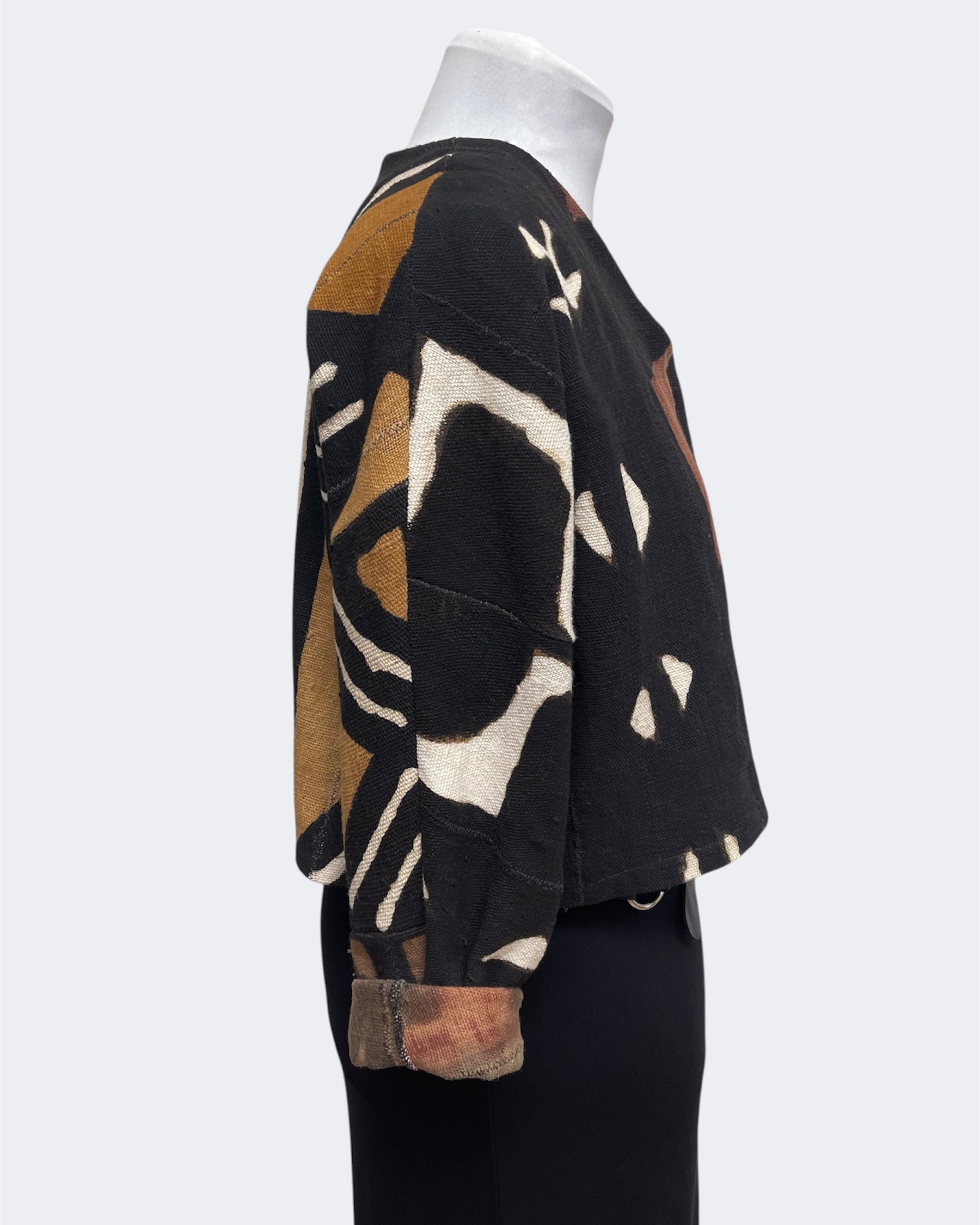 Black White Rust Mud Cloth Bolero Jacket Horn Button | Engayla