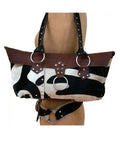 Brown Black White Tricolor Leather Purse Riveted, handmade in Seattle by Angela Ehrig