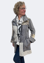Beige Grey Eco Print Silk Linen Upcycled Jacket | Engayla