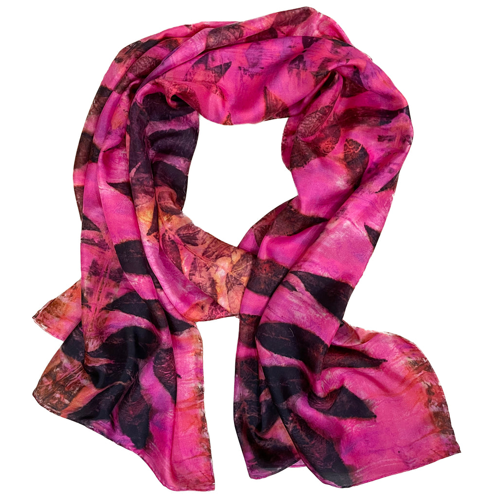 Pink Magenta Eco Print Silk Scarf Black Walnut | Engayla