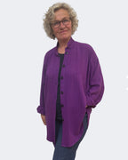 Purple Linen Viscose Boyfriend Shirt Hand Dyed | Engayla