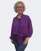 Purple Linen Viscose Boyfriend Shirt Hand Dyed | Engayla