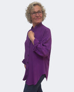 Purple Linen Viscose Boyfriend Shirt Hand Dyed | Engayla