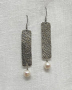 Sterling Silver Rectangle Earrings Freshwater Pearl Drop | Engayla