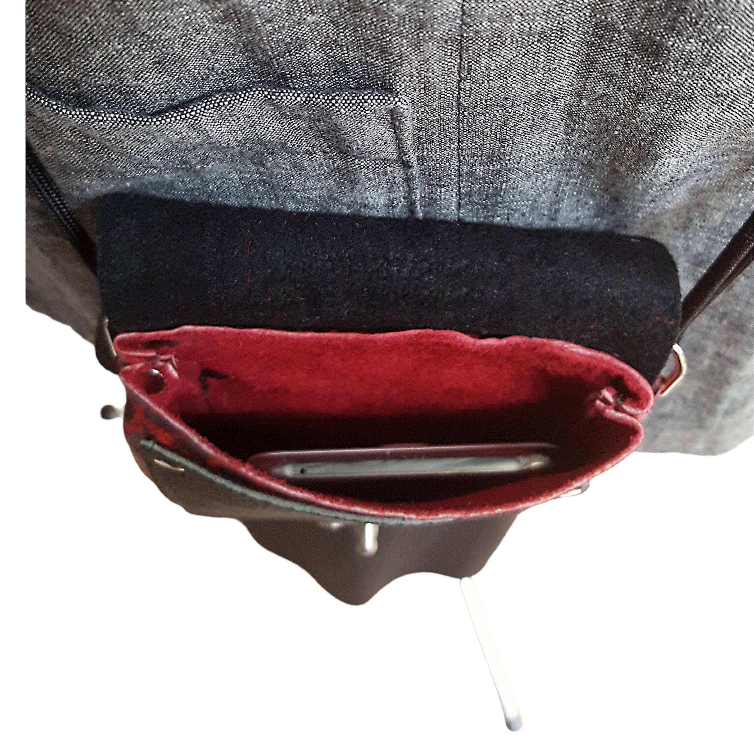 Red Black Leather Phone Crossbody Bag Swing Clasp | Engayla