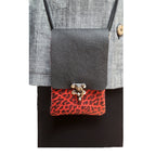 Red Black Leather Phone Crossbody Bag Swing Clasp | Engayla