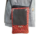 Red Black Leather Phone Crossbody Bag Swing Clasp | Engayla