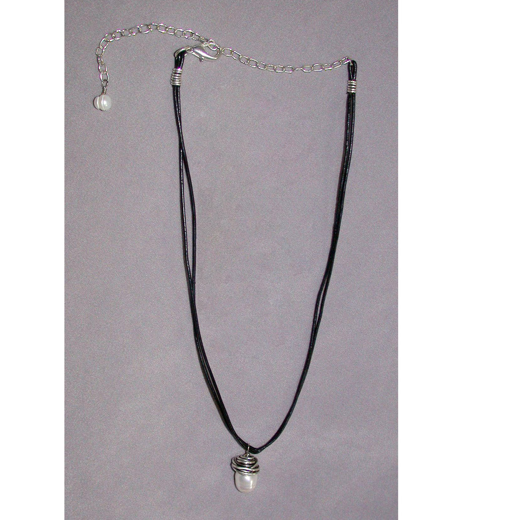 Freshwater Pearl Leather Cord Necklace Silver Wrapped | Engayla