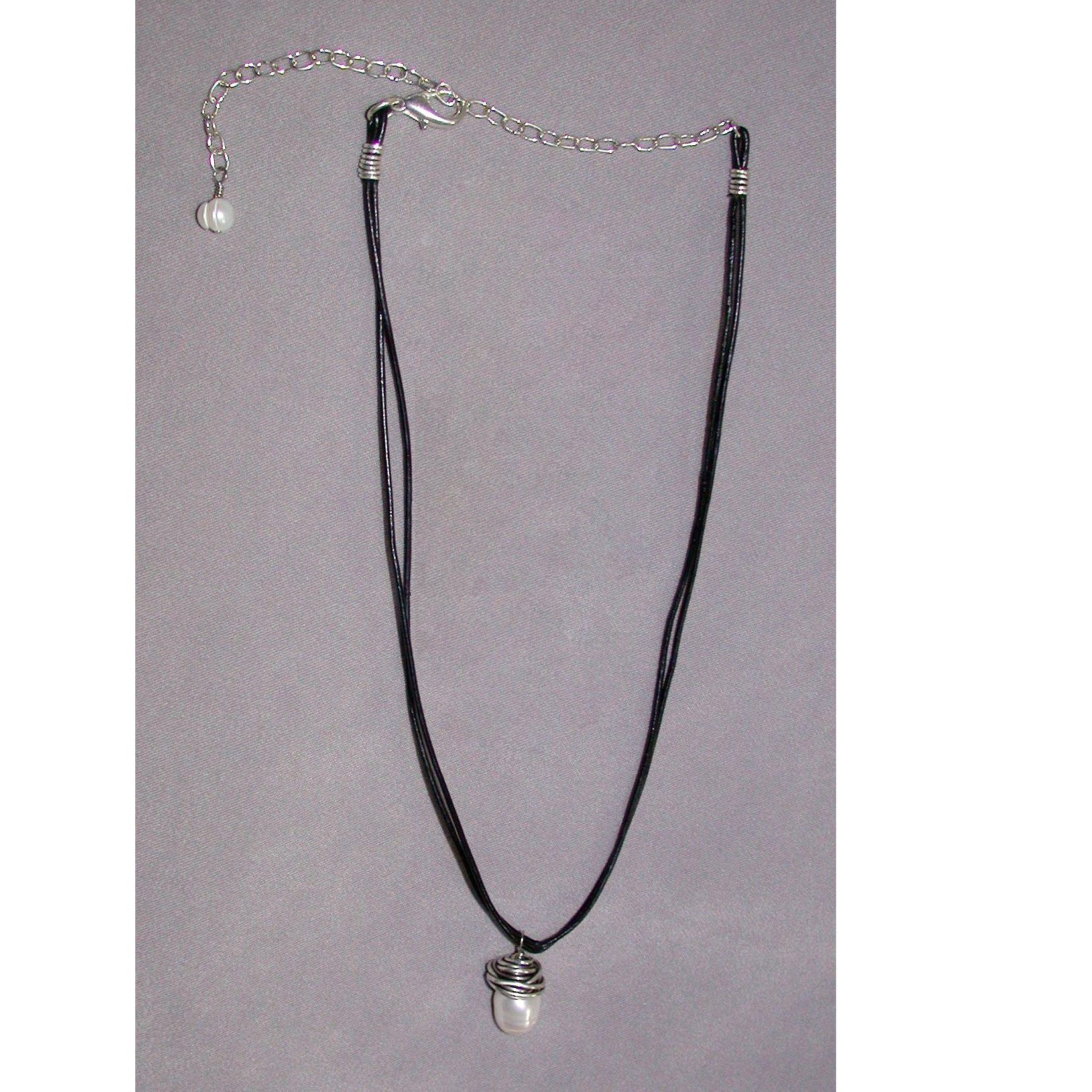 Freshwater Pearl Leather Cord Necklace Silver Wrapped | Engayla
