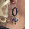 Purple Amethyst Pearl Silver Dangle Earrings Silicone Ring, handmade in Seattle by Angela Ehrig