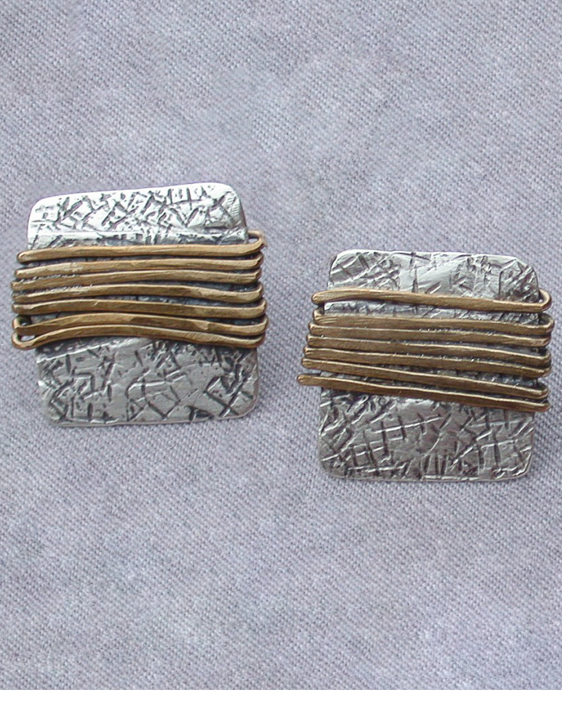 Sterling Silver Brass Wrap Square Earrings Antiqued | Engayla