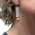 Sterling Silver Rectangle Earrings Freshwater Pearl Drop, handmade in Seattle by Angela Ehrig
