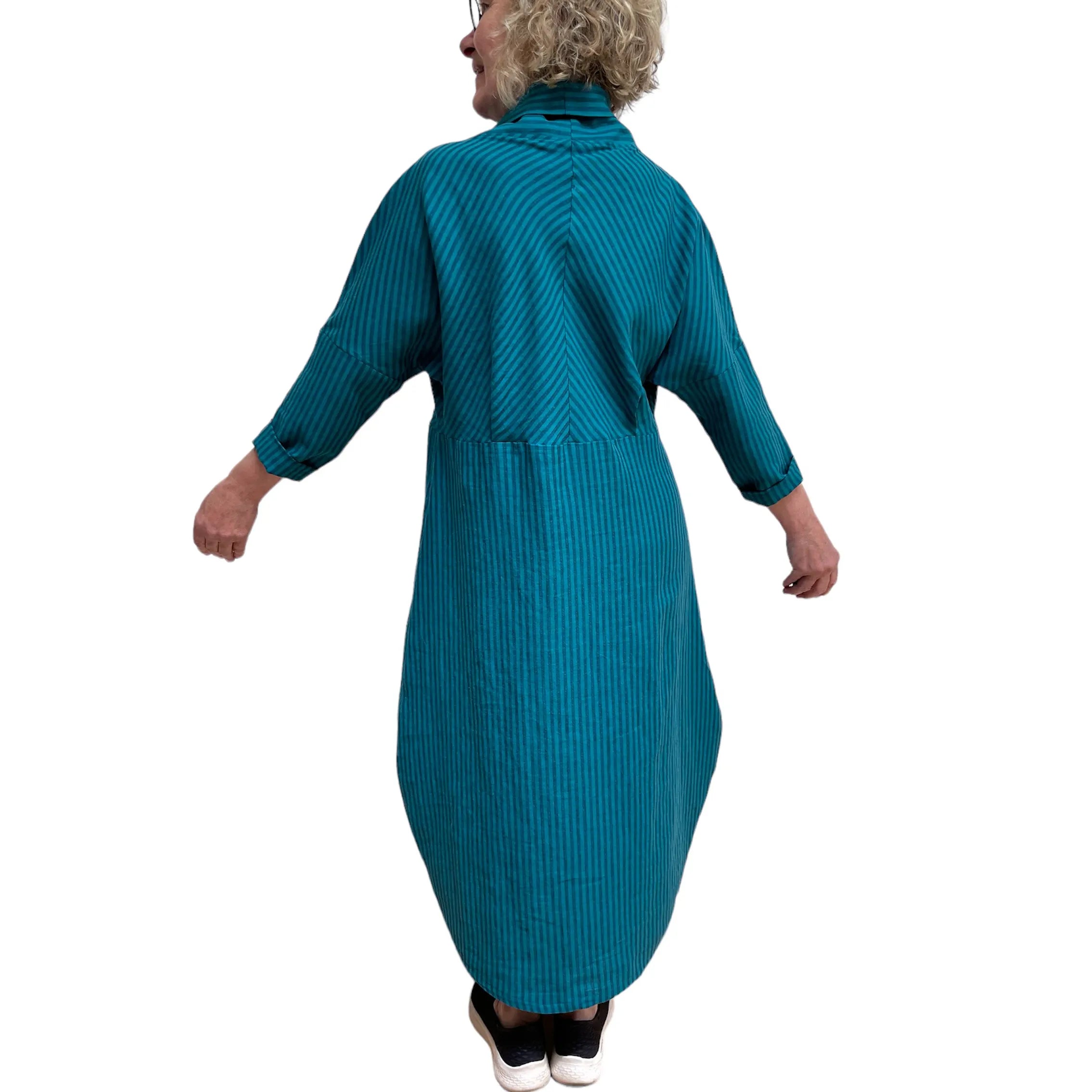cotton bias cut dress Teal Linen Cotton A-Line Dress Pockets Bias Cut Engayla