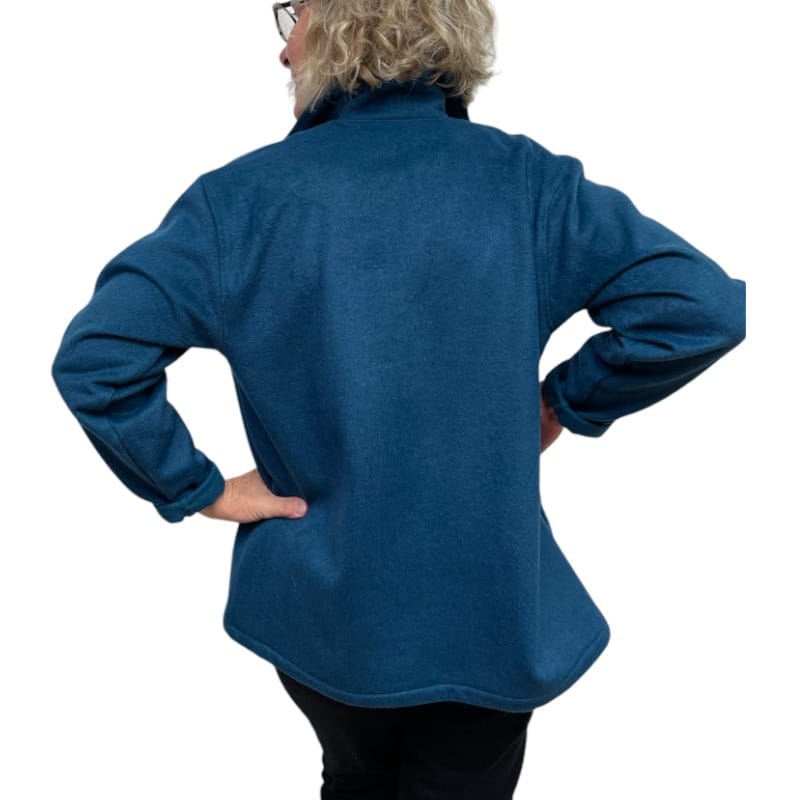 Teal Felted Wool Short Jacket Black Button Loop Pockets | Engayla