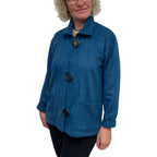 Teal Felted Wool Short Jacket Black Button Loop Pockets | Engayla