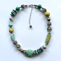 Turquoise Malachite Pearl Gemstone Chunky Necklace Silver, handmade in Seattle by Angela Ehrig