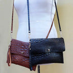 Brown Black Scale Embossed Leather Wallet Purse | Engayla