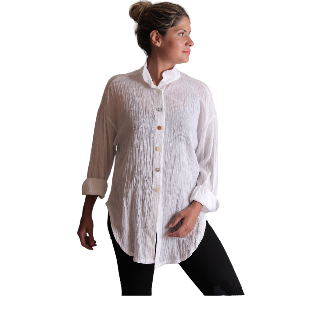 White Cotton Gauze Boyfriend Shirt Beach Cover Up Engayla