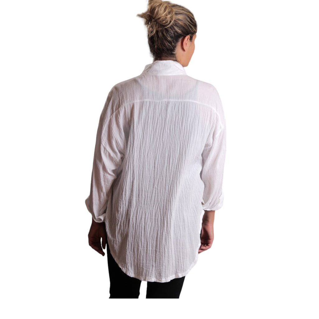 White Cotton Gauze Boyfriend Shirt Beach Cover Up Engayla