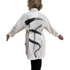 Hand-Painted White Linen Jacket with Vintage Buttons